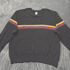 GAP Sweater Men's XXL Gray Multicolor Crewneck Crazy Stripe Knit Pullover Cotton